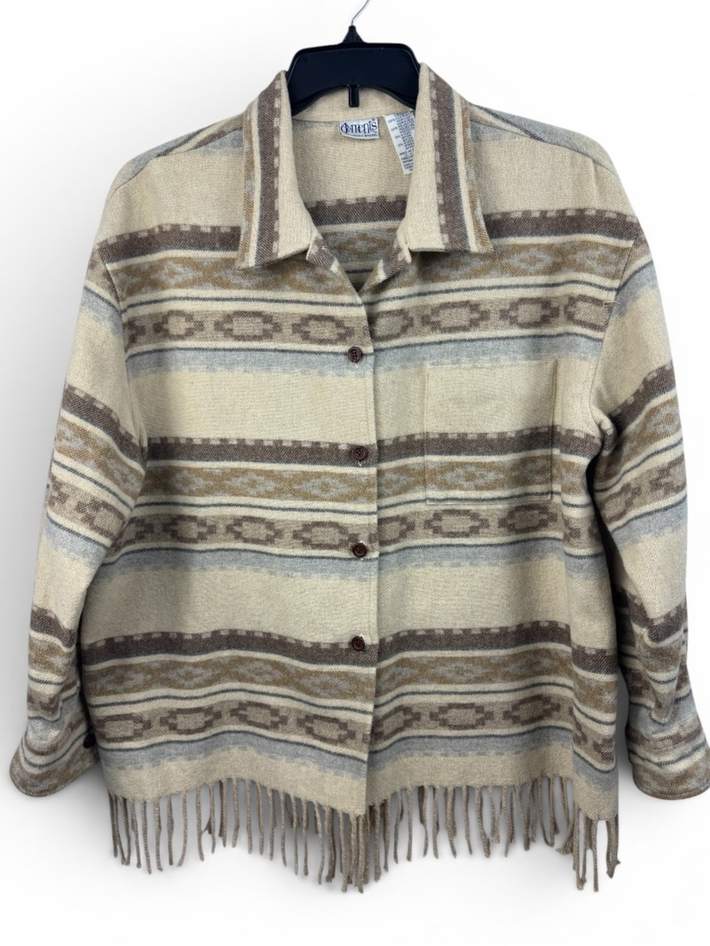 Elements Exclusively Spiegel Tribal Stripe Fringe Wool Blend Shacket Jacket L